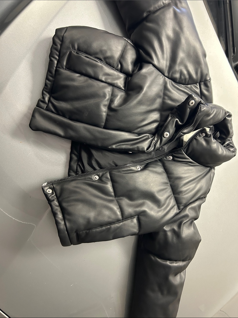 Hollister Black Faux Leather Puffer Jacket